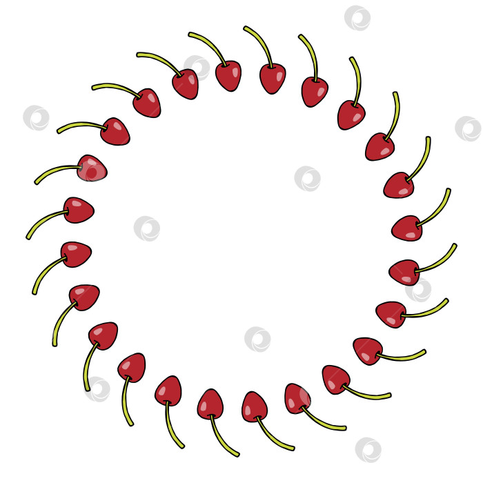 Скачать Круглая рамка с красными вишнями на белом фоне. Векторное изображение. фотосток Ozero