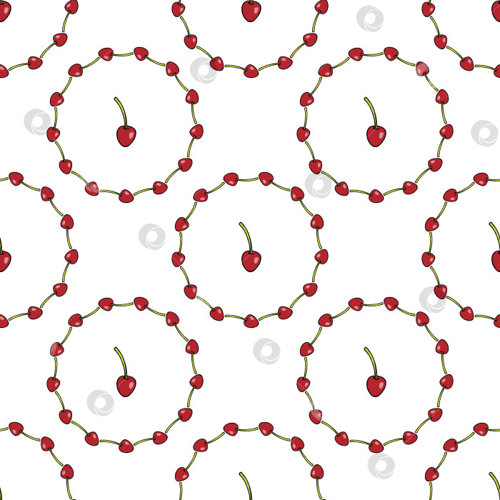 Скачать Бесшовный узор с милыми простыми вишенками на белом фоне для ткани, текстиля, одежды, скатерти и других вещей. Векторное изображение. фотосток Ozero