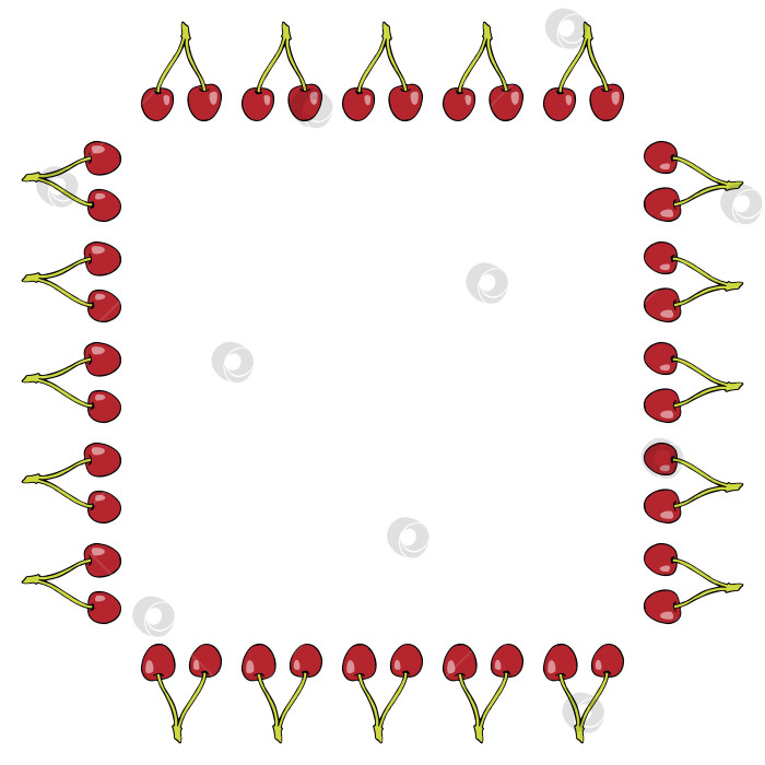 Скачать Квадратная рамка с вишнями на белом фоне. Векторное изображение. фотосток Ozero