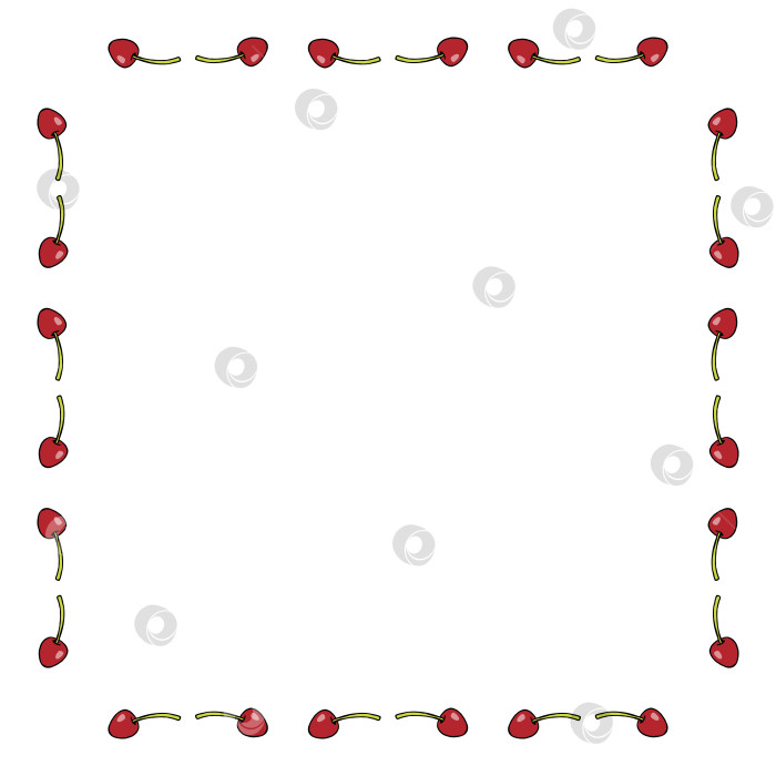 Скачать Квадратная рамка с рисунком вишни на белом фоне. Векторное изображение. фотосток Ozero