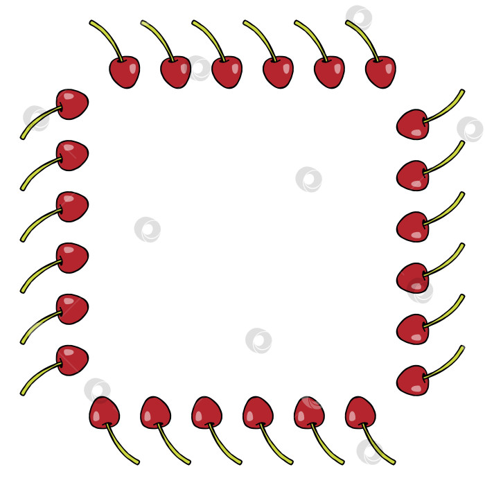 Скачать Квадратная рамка с красными вишнями на белом фоне. Векторное изображение. фотосток Ozero