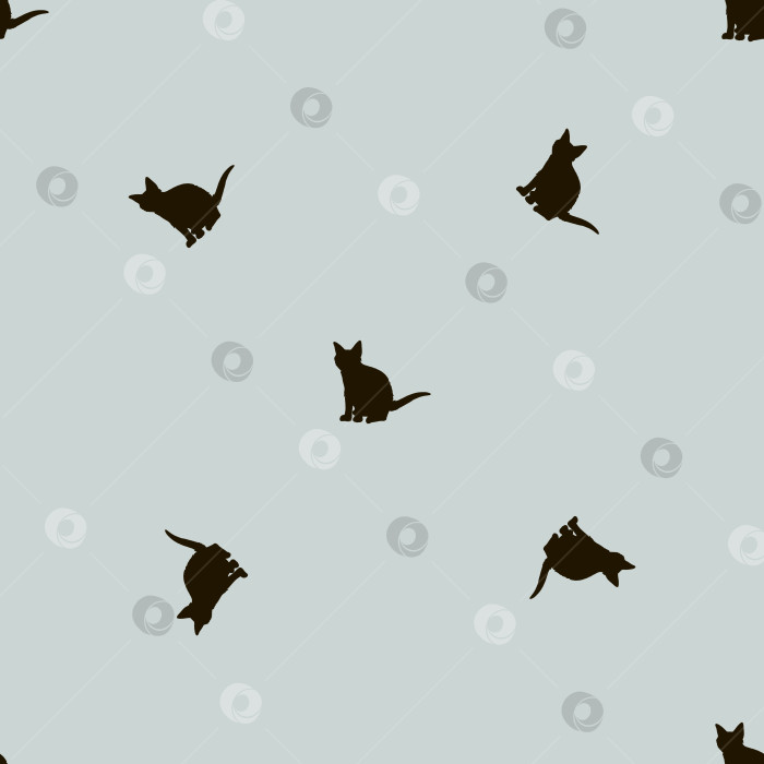 Скачать Бесшовный узор с черными кошками на светло-сером фоне. Векторное изображение. фотосток Ozero