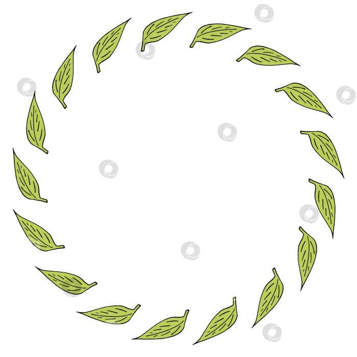 Скачать Круглая рамка с зелеными листьями на белом фоне. Векторное изображение. фотосток Ozero