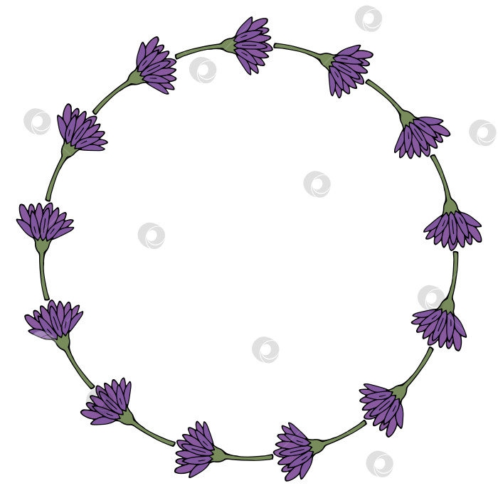 Скачать Круглая рамка с горизонтальными фиолетовыми цветами на белом фоне. Векторное изображение. фотосток Ozero