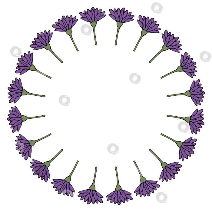 Скачать Круглая рамка с вертикальными фиолетовыми цветами на белом фоне. Векторное изображение. фотосток Ozero