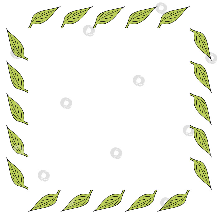 Скачать Квадратная рамка с зелеными листьями на белом фоне. Векторное изображение. фотосток Ozero