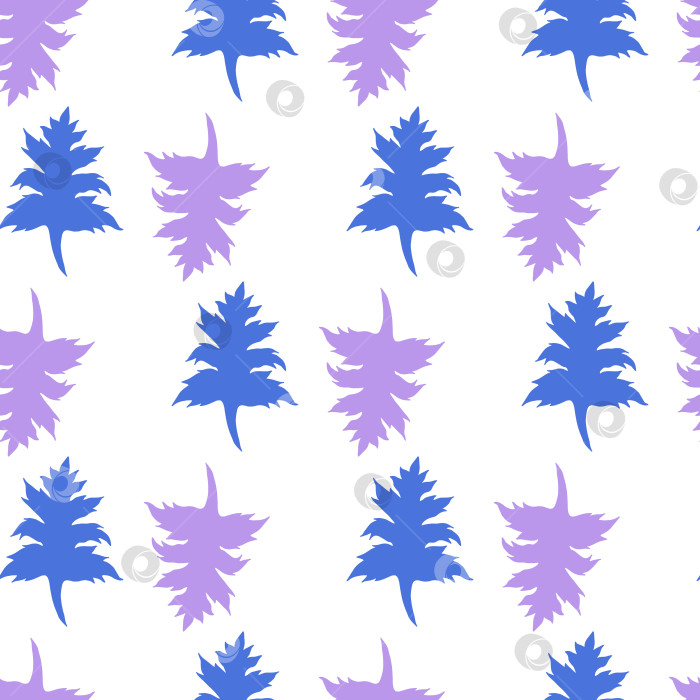 Скачать Бесшовный узор с темно-синими и светло-фиолетовыми листьями на белом фоне. Векторное изображение. фотосток Ozero