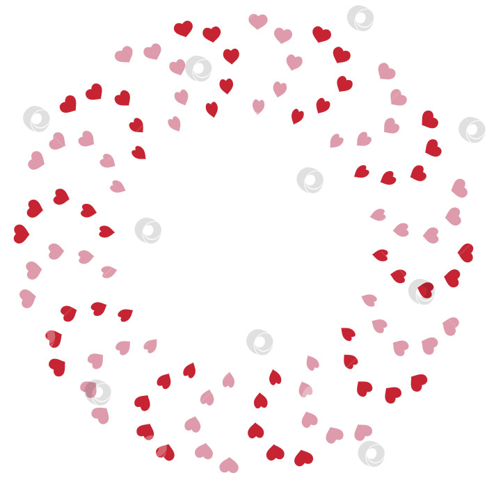 Скачать Круглая рамка с креативными красными и розовыми сердечками на белом фоне. Векторное изображение. фотосток Ozero