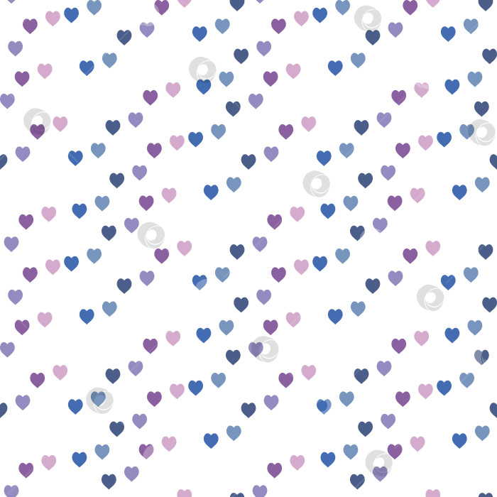 Скачать Бесшовный узор с неброскими фиолетовыми и синими сердечками на белом фоне. Векторное изображение. фотосток Ozero