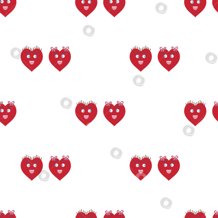 Скачать Бесшовный узор с забавными красными сердечками на белом фоне. Векторное изображение. фотосток Ozero