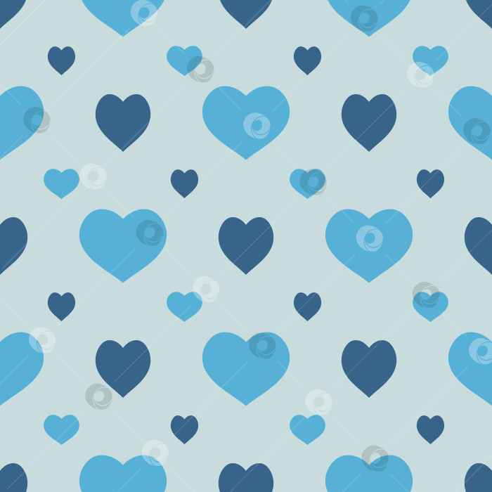 Скачать Бесшовный узор с позитивными голубыми сердечками на светло-голубом фоне. Векторное изображение. фотосток Ozero