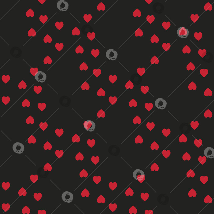 Скачать Бесшовный узор с красными сердечками на черном фоне. Векторное изображение. фотосток Ozero