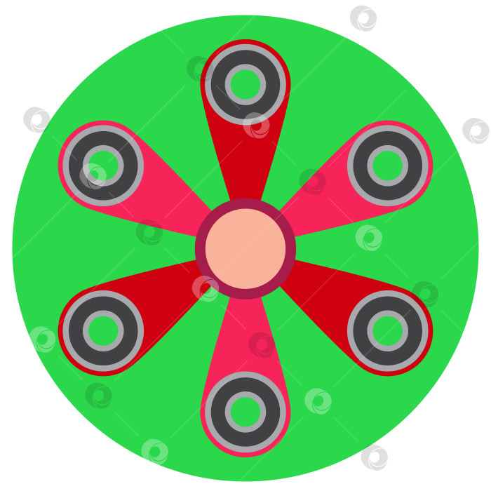 Скачать Розовый спиннер с шестью плоскими лопастями. Векторное изображение на круглом светло-зеленом фоне. Элемент дизайна, интерфейс фотосток Ozero