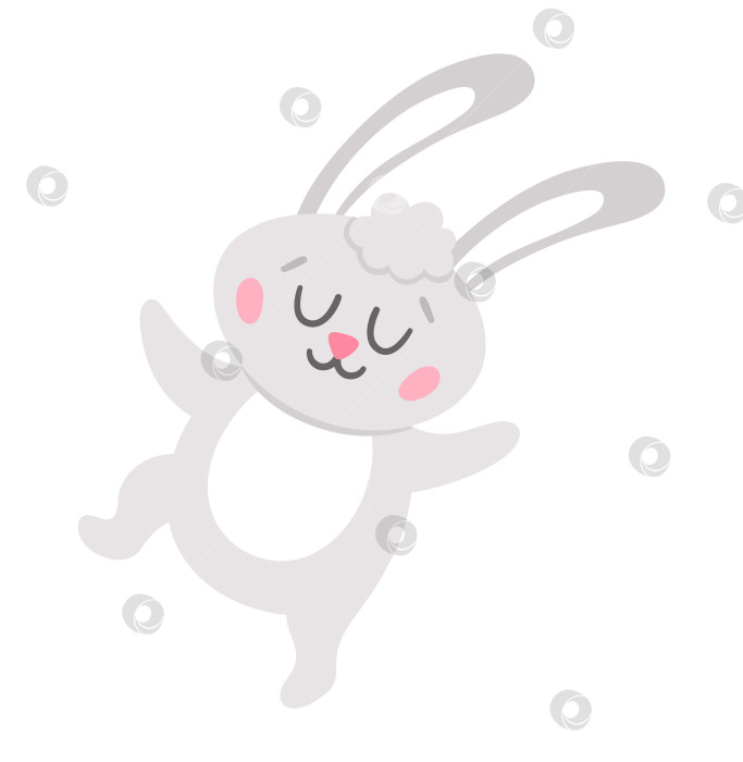 Скачать Векторный значок пасхального кролика. Танцующий кролик, изолированный на белом фоне. Милая очаровательная иллюстрация животного для детей. Забавный весенний заяц с закрытыми глазами. фотосток Ozero