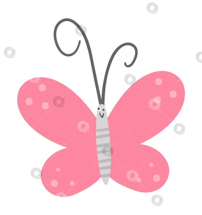 Скачать Векторный плоский значок розовой бабочки. Забавное лесное, лесопосадочное или садовое насекомое. Симпатичная иллюстрация жука для детей, изолированная на белом фоне фотосток Ozero