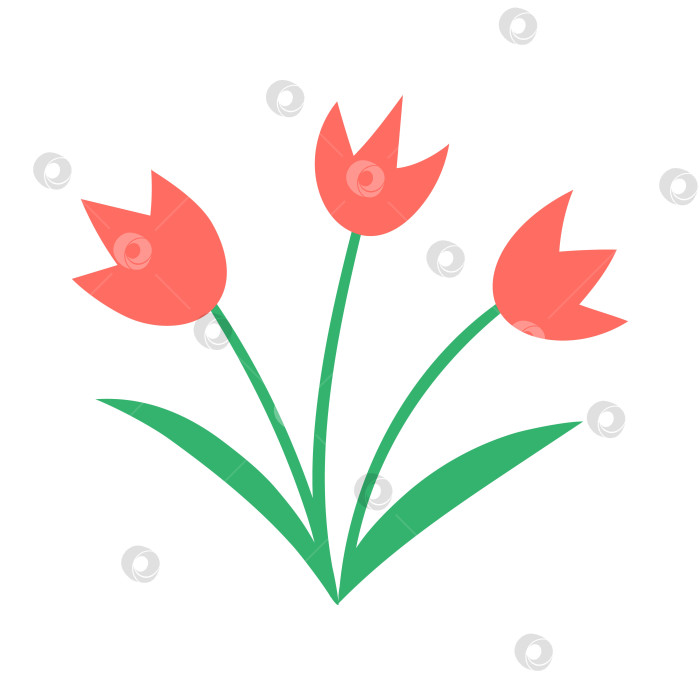 Скачать Векторный значок тюльпанов. Иллюстрация первых цветущих растений. Цветочный клип-арт. Милые плоские весенние цветы, изолированные на белом фоне. фотосток Ozero