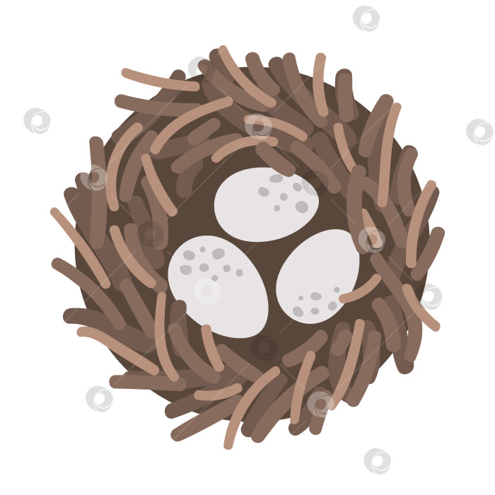 Скачать Векторное плоское птичье гнездо со значком яиц. Иллюстрация фермы или Пасхи, изолированная на белом фоне. Милая весенняя картинка для детей фотосток Ozero