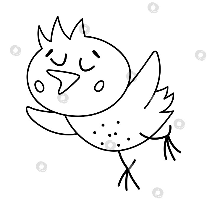 Скачать Векторный черно-белый значок забавного цыпленка. Нарисуйте иллюстрацию к весне, Пасхе или маленькой птичке с фермы или страницу-раскраску. Симпатичный только что вылупившийся цыпленок, вылетающий из яичной скорлупы, изолированный на белом фоне. фотосток Ozero
