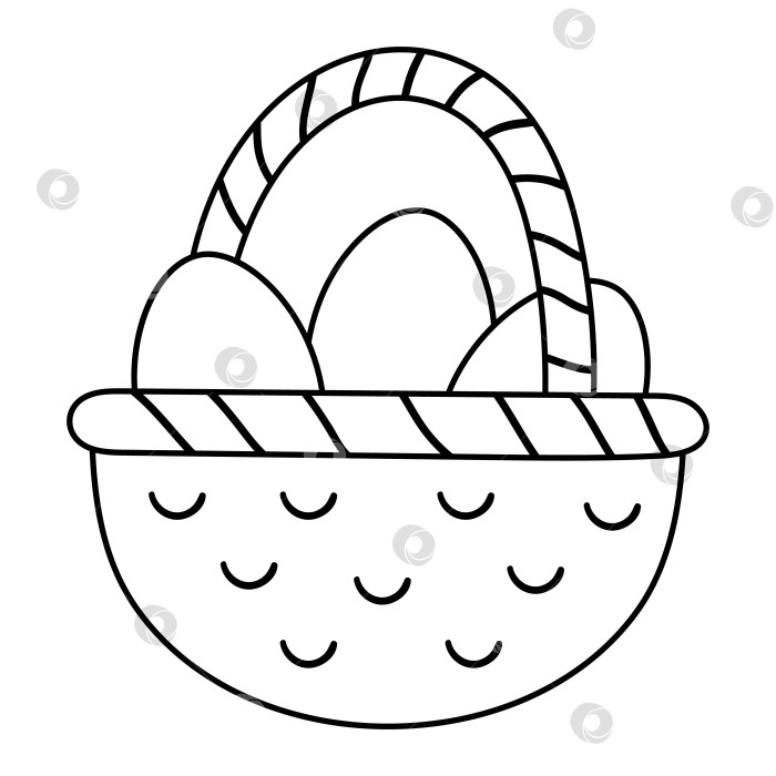 Скачать Векторная черно-белая корзина со значком яиц. Традиционный символ пасхального контура и элемент дизайна, выделенный на белом фоне. Милая весенняя иллюстрация или раскраска для детей. фотосток Ozero