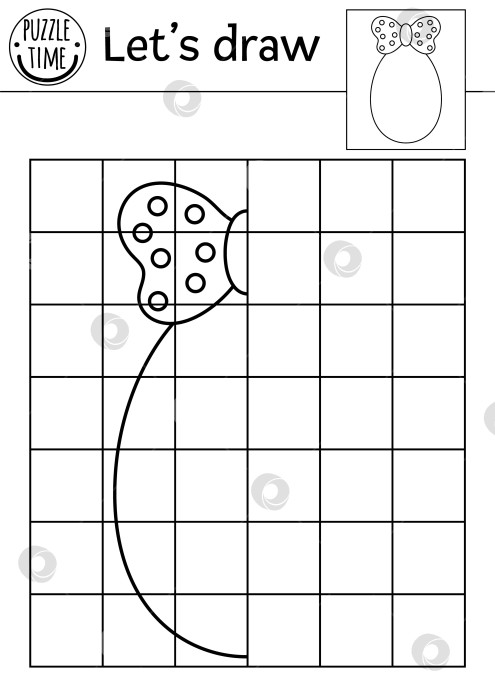 Скачать Завершите картинку с яйцом. Рабочий лист для практики векторного пасхального рисования. Весеннее черно-белое занятие для детей дошкольного возраста с возможностью печати. Игра на тему сада "Скопируй картинку" для детей фотосток Ozero