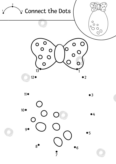 Скачать Векторная пасхальная игра от точки к точке и раскрашивание с милым яйцом и бантом. Весенний праздник - игра "соедини точки" для детей с традиционным символом. Забавная очаровательная раскраска для детей. фотосток Ozero