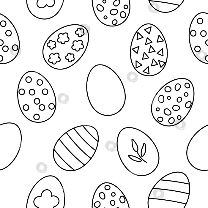 Скачать Векторный бесшовный узор пасхальных черных и белых яиц. Весенний контур, повторяющий фон с декоративными элементами. Традиционная праздничная цифровая бумага фотосток Ozero