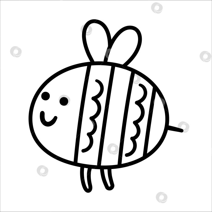 Скачать Векторный черно-белый рисованный от руки малыш шмель. Симпатичный маленький значок линии лесного насекомого, изолированный на белом фоне. Иллюстрация сладкой лесной пчелы или страница-раскраска. фотосток Ozero