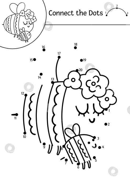 Скачать Векторный день матери от точки к точке и цветное занятие с милым детенышем шмелем и мамой. Весенний праздник - игра "соедини точки" для детей с забавным лесным насекомым. Лесная раскраска для детей. фотосток Ozero