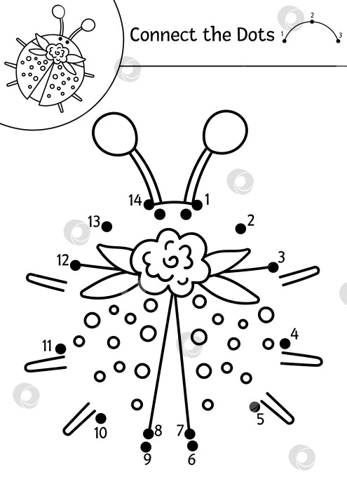 Скачать Векторная точечная и цветовая активность с милой божьей коровкой. Весенний праздник - игра "соедини точки" для детей с забавным лесным насекомым. Лесная раскраска для детей с божьей коровкой. фотосток Ozero