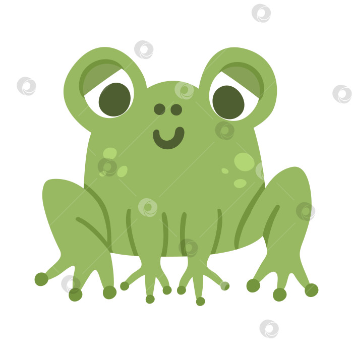 Скачать Векторная мультяшная лягушка. Забавное лесное болотное животное. Симпатичная лесная иллюстрация для детей, изолированная на белом фоне. Значок зеленой сидящей жабы фотосток Ozero