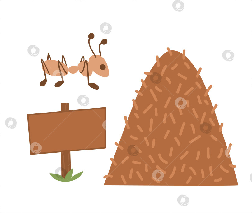 Скачать Векторный значок муравейника. Иллюстрация муравьиного домика, изолированная на белом фоне. Насекомое-муравей, плоская картинка на деревянной вывеске. фотосток Ozero
