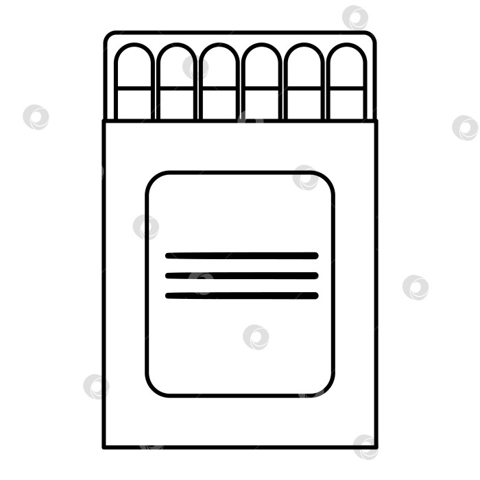 Скачать Векторный черно-белый значок спичечного коробка, изолированный на белом фоне. Набросайте иллюстрацию с горящей палочкой. Изображение упаковки спичек в линейном стиле. фотосток Ozero