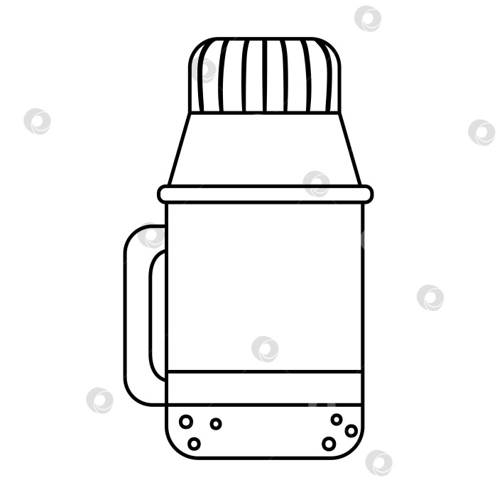 Скачать Векторная черно-белая бутылка-термос, изолированная на белом фоне. Иллюстрация схемы традиционного согревающего напитка для зимы или кемпинга. Значок линии походных термосов с горячим напитком или чаем. фотосток Ozero