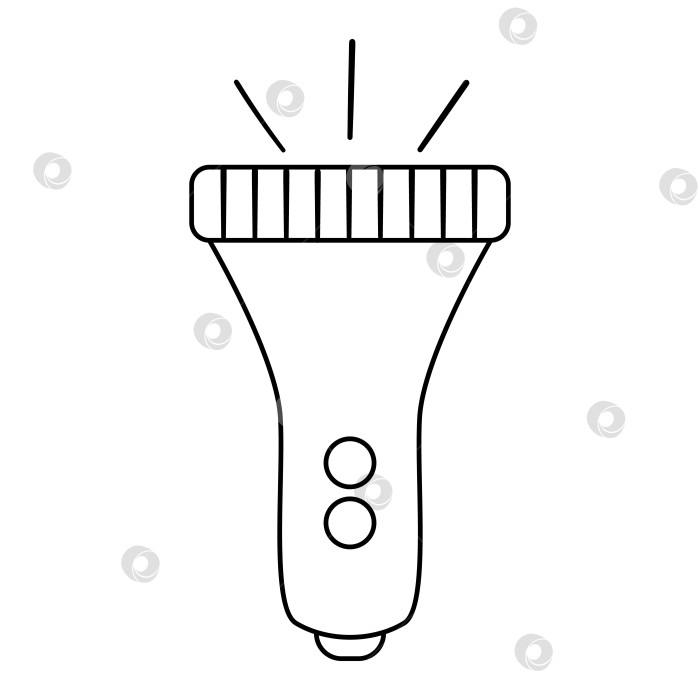 Скачать Векторный черно-белый фонарик, изолированный на белом фоне. Иллюстрация линейного осветительного оборудования для детей. Набросок изображения переносной лампы фотосток Ozero