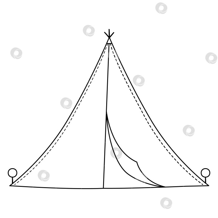 Скачать Векторная черно-белая палатка для кемпинга. Значок линии лесного вигвама, выделенный на белом фоне. Снаряжение для путешествий на природе. Контурная иллюстрация навеса. фотосток Ozero