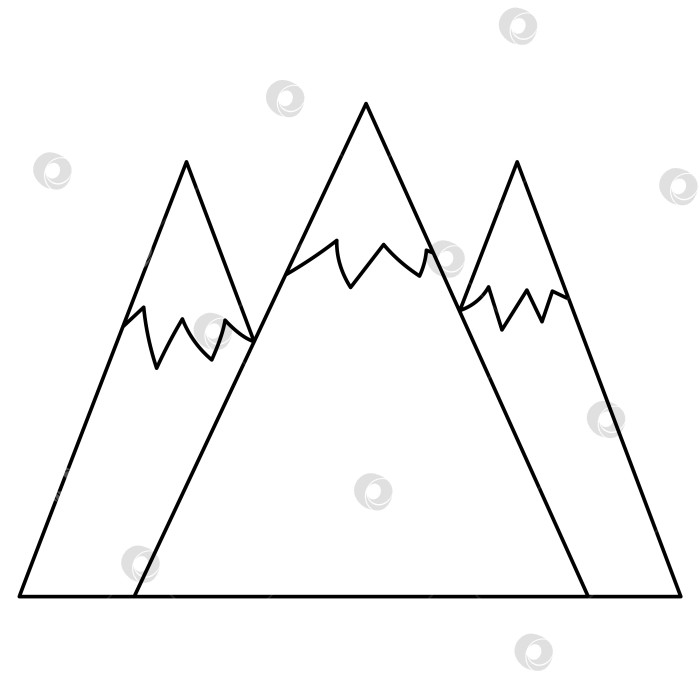 Скачать Векторная черно-белая иллюстрация гор с ледяными вершинами. Значок линии скал, выделенный на белом фоне. Набросок картины природного пейзажа фотосток Ozero