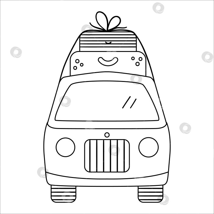 Скачать Векторный черно-белый туристический фургон с чемоданами на крыше. Симпатичный кемпер с очертаниями. Линейная художественная иллюстрация кемпингового автомобиля. Концепция линейного транспортного средства для путешествий. Забавный значок грузовика с сумками фотосток Ozero