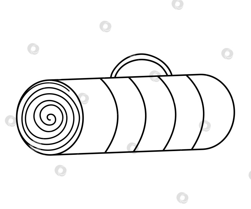 Скачать Векторный черно-белый значок складного рулонного коврика, изолированный на белом фоне. Симпатичная линия туристического рулонного коврика. Иллюстрация схемы снаряжения для кемпинга или фитнеса для занятий йогой. фотосток Ozero