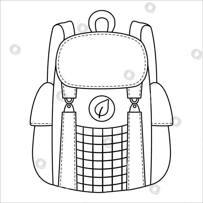 Скачать Векторная черно-белая иллюстрация рюкзака путешественника. Клипарт с контурами школьной сумки. Симпатичная дорожная сумка в стиле line. фотосток Ozero