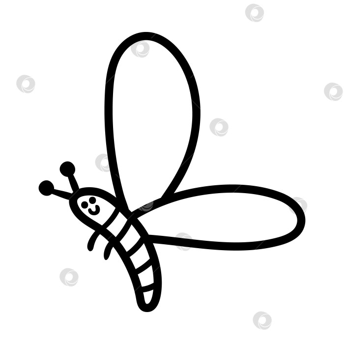 Скачать Векторное черно-белое летающее насекомое. Забавный значок линии полета в лесу. Симпатичная иллюстрация контура лесного жука фотосток Ozero