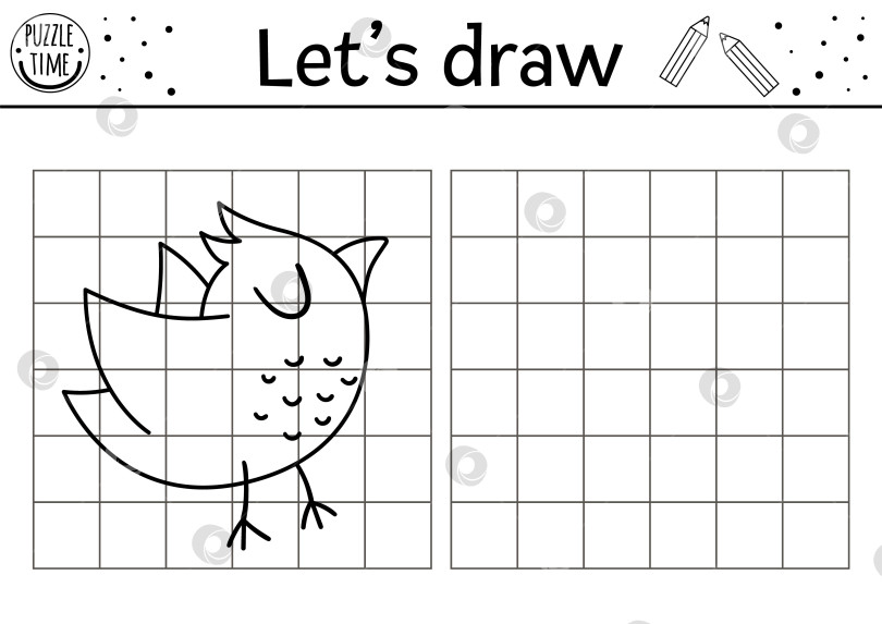 Скачать Завершите изображение птицы. Практический лист для рисования векторного леса. Черно-белое занятие для дошкольников с летающим животным, пригодное для печати. Скопируй картинку сад лесная тематическая игра для детей фотосток Ozero