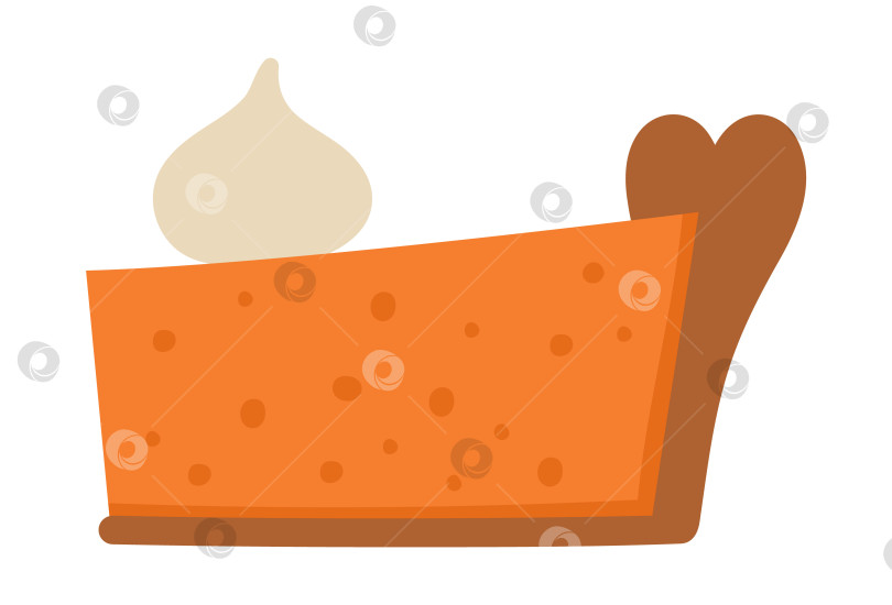 Скачать Векторный традиционный кусок тыквенного пирога на День благодарения, вид сбоку. Осенний десерт, выделенный на белом фоне. Милая забавная иллюстрация осеннего праздничного блюда со сливками фотосток Ozero