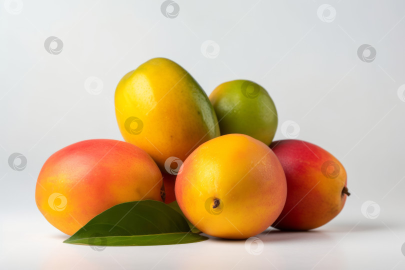 Скачать несколько спелых сочных плодов манго на чистом белом фоне фотосток Ozero