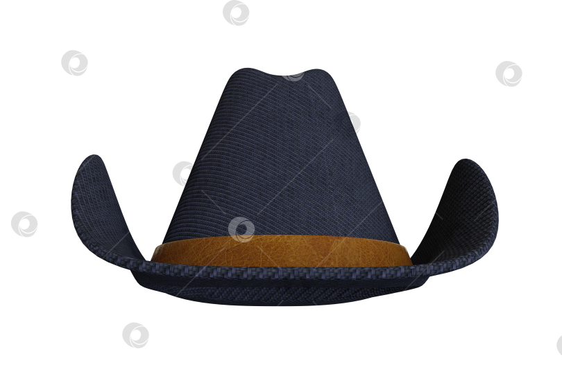 Скачать 3d соломенная ковбойская шляпа с синей текстурой на изолированном фоне. иллюстрация 3d-рендеринга. фотосток Ozero