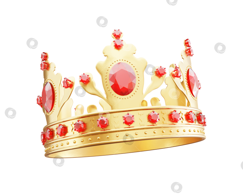 Скачать 3d королевская золотая корона с бриллиантами на изолированном фоне. Текстурированный значок королевской золотой короны. иллюстрация 3d-рендеринга. фотосток Ozero