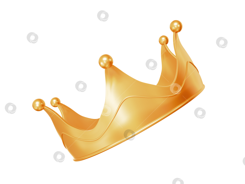 Скачать 3d королевская золотая корона, выделенная на белом фоне. Текстурированный значок королевской золотой короны. иллюстрация 3d-рендеринга. фотосток Ozero