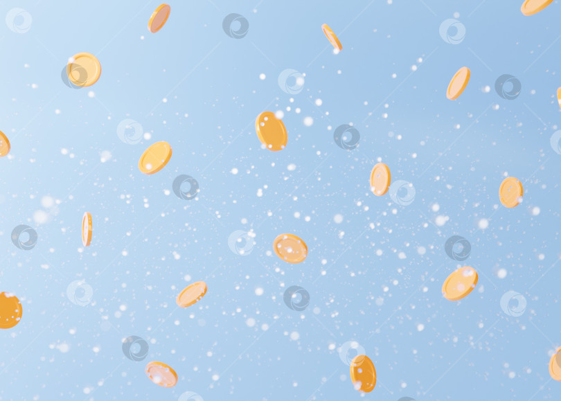 Скачать 3d фон с золотыми монетами на синем фоне с летящим снегом. фотосток Ozero