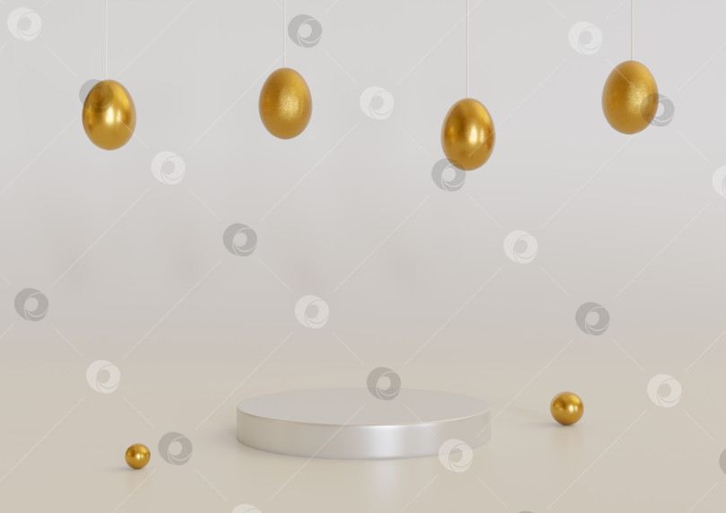 Скачать Счастливый пасхальный праздничный 3d фон с яйцами и подиумом для товара. Для продвижения, маркетинга и рекламы в социальных сетях.3d-рендеринг иллюстрации. фотосток Ozero