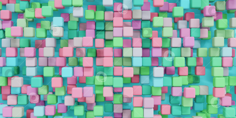 Скачать Красочный абстрактный геометрический 3d-фон с различными элементами и цветами для вашего дизайна. Абстрактные фигуры из игры "Тетрис". иллюстрация 3d-рендеринга.. фотосток Ozero