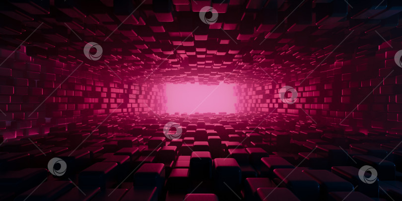 Скачать 3d абстрактный розовый металлический фон туннеля из квадратов и прямоугольников со светом в конце. Футуристический коридор с глубиной и перспективой. иллюстрация 3d-рендеринга. фотосток Ozero